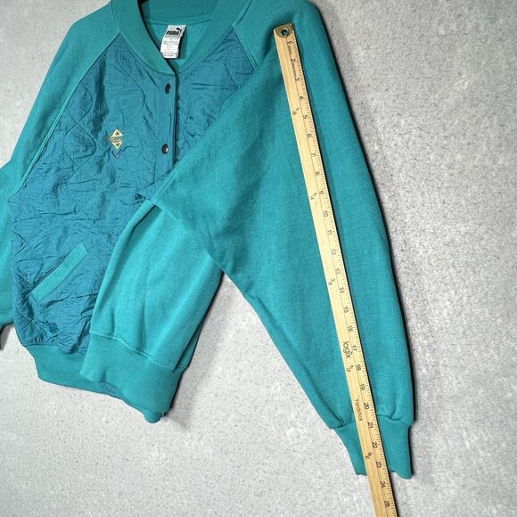 Vintage Puma Jacket Men’s Large Cotton Blend Green Quilted Bomber Shoulder Pads - Picture 8 of 13